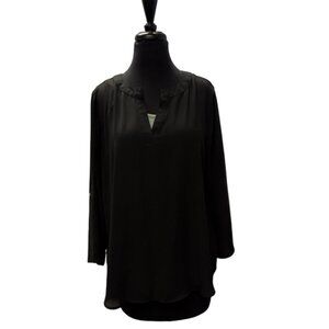 Cato Black 3/4 Sleeve Blouse L | Silver Button Sleeve Detail